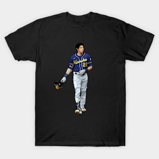 Christian Yelich Looks On T-Shirt